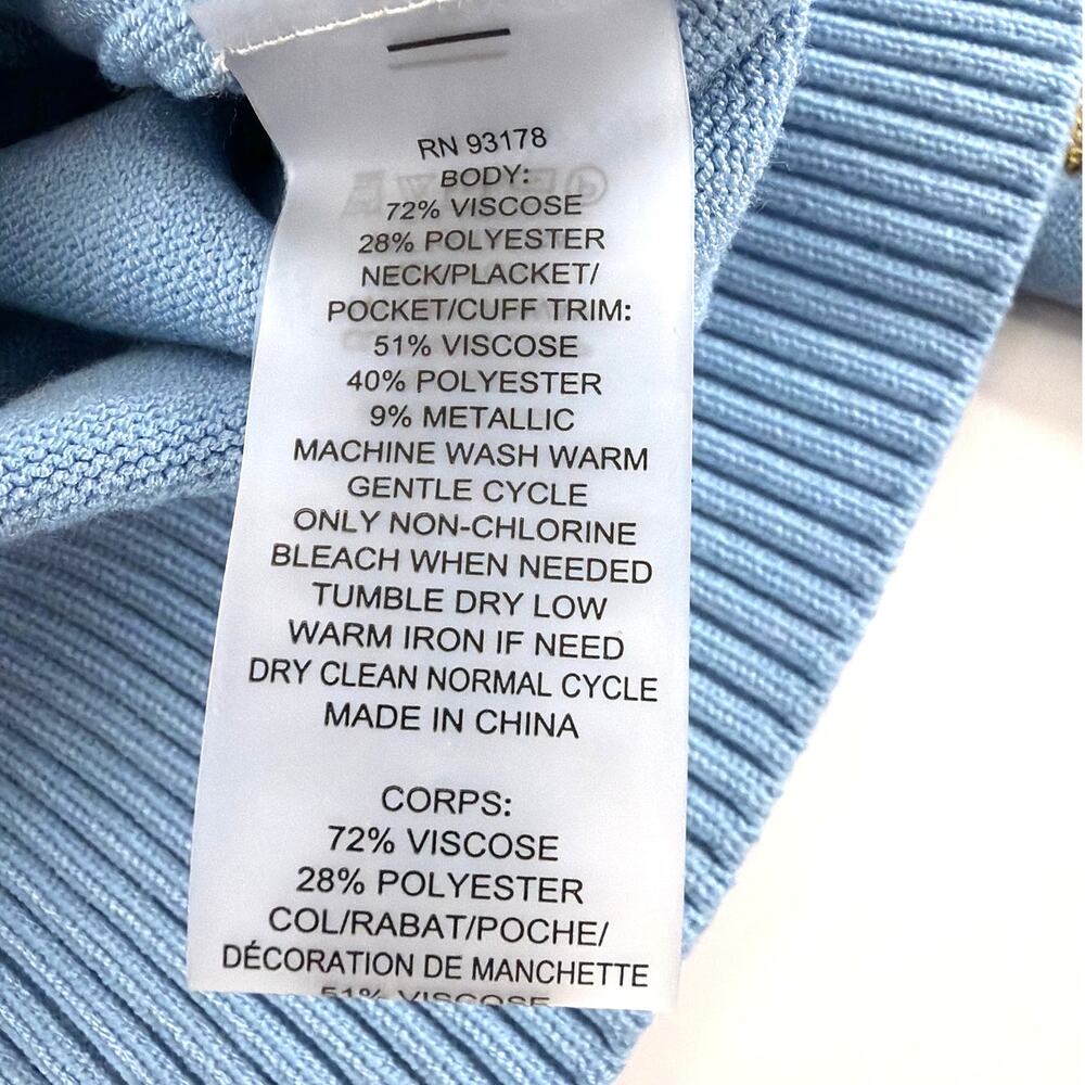 Elie Tahari Fountian Blue Gold Stripe The Kiva Shimmer-Trim Knit Cardigan Size S - Picture 6 of 11
